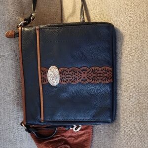 Brighton London Groove Selena Black Brown Organizer Crossbody Wallet Bag